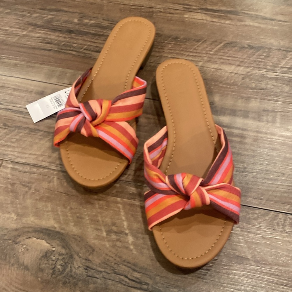 Loft stripes multicolor knotted slide sandal / flip flops - striped red tones